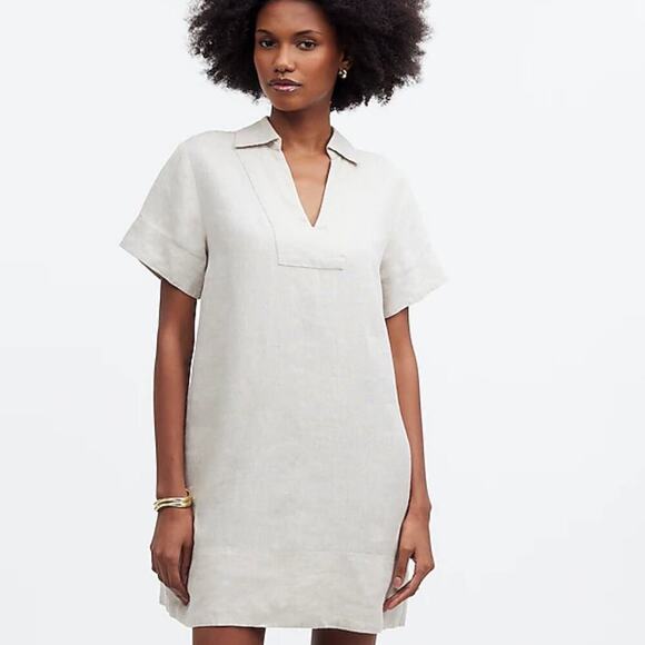 Madewell‎ V-Neck 100% Linen Mini Dress in Natural Undyed Size XS NWT - Picture 1 of 12